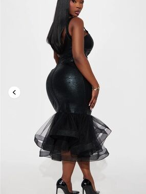 Fashion Nova Black Mesh Ruffle-Hem Mermaid Dress